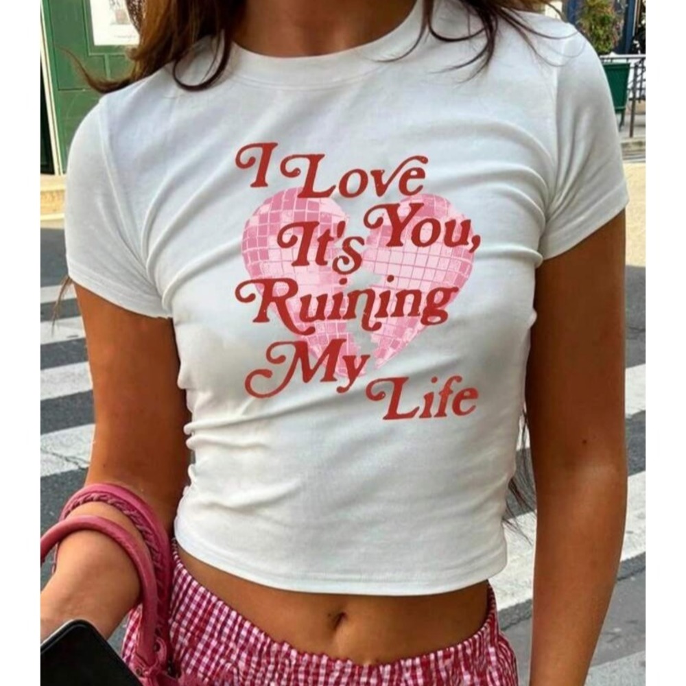 Shein Y2K "I Love You, It's Ruining My Life" Graphic‎ Shirt Size 1XL Pre-owned